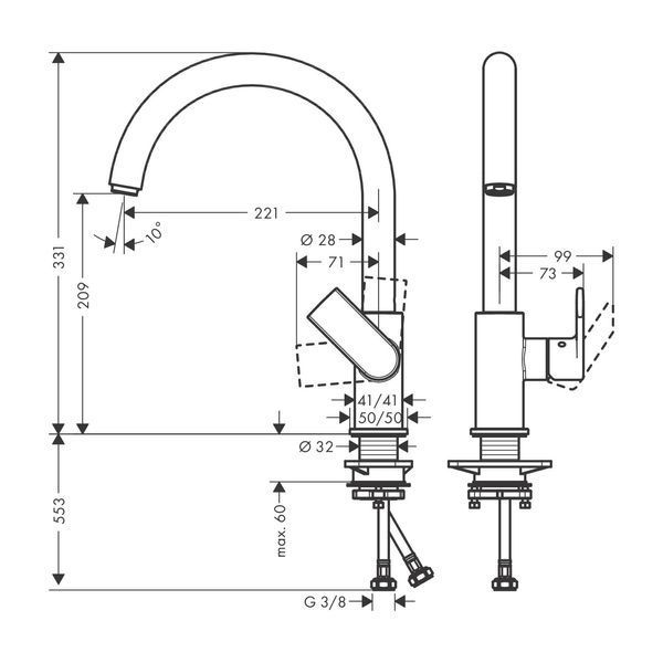 Hansgrohe VERNIS SHAPE M35 Змішувач для кухні з поворотним виливом, чорний матовий, 71871670 71871670 фото