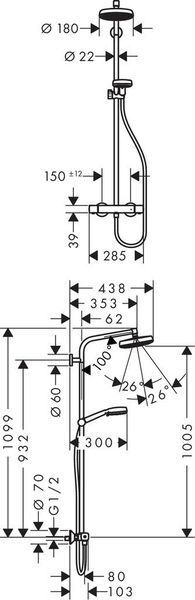 Душова система hansgrohe Crometta 160 1Jet з термостатом 27264400 27264400 фото