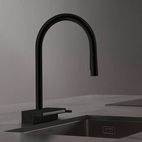 Hansgrohe Aquno Select M81 Смеситель для кухонной мойки с вытяжным душем, 3jet, чёрный матовый, 73837670 73837670 фото