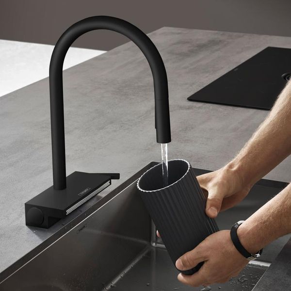 Hansgrohe Aquno Select M81 Смеситель для кухонной мойки с вытяжным душем, 3jet, чёрный матовый, 73837670 73837670 фото