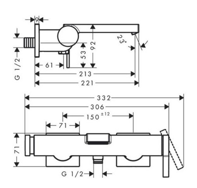 HANSGROHE TECTURIS E Змішувач для ванни зовнішнього монтажу, хром, 73420000 73420000 фото