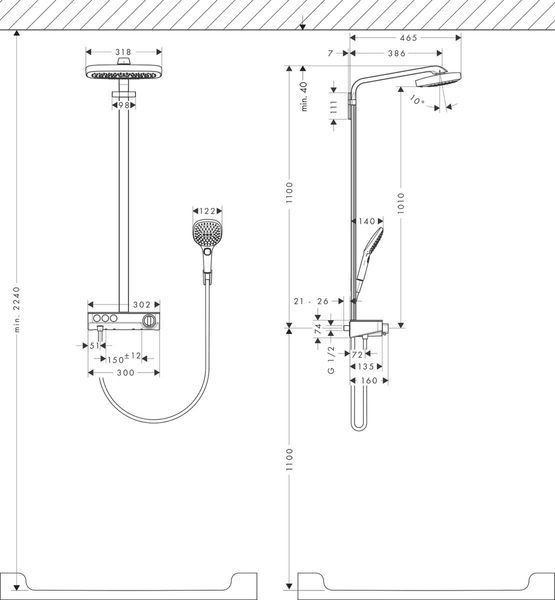 Душова система hansgrohe Raindance Select E 300 3jet Showerpipe з термостатом, хром 27127000 27127000 фото