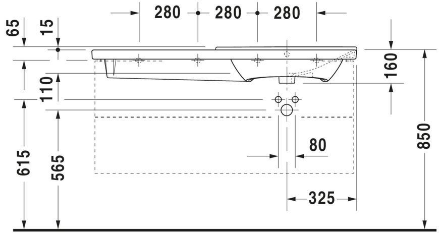 Duravit P3 Comforts Умивальник Білий колір 1250 мм, 23341200301 23341200301 фото