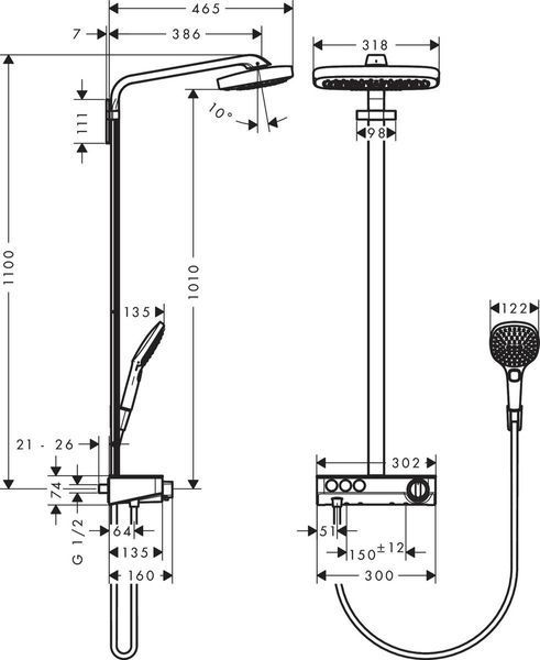 Душова система hansgrohe Raindance Select E 300 3jet Showerpipe з термостатом, білий/хром 27127400 27127400 фото