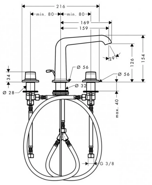 HANSGROHE AXOR BOUROULLEC Змішувач для раковини на 3 отвори, хром, 19121000 19121000 фото