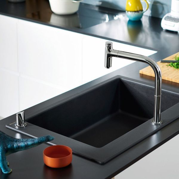 Hansgrohe Metris Select M71 Кухонный смеситель на 2 отверстия, однорычажный, 200, Eco, с вытяжным изливом, 1jet, sBox, хром, 73825000 73825000 фото