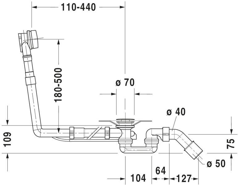 Duravit Universal Комплект зливу-переливу Хром 440x80x450 mm, 790293000001000 790293000001000 фото