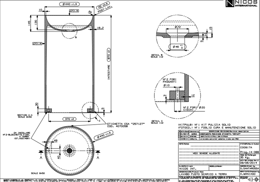 NICOS CIRCLE Умивальник окремостоячий d44x87h см, злив у підлогу, донний клапан Click-Clack, зовні чорний матовий, всередині білий матовий, V00917A004 + EACC582 V00917A004 фото