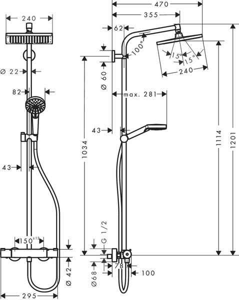 Душевая система hansgrohe Crometta Е 240 1jet Showerpipe с термостатом 27271000 27271000 фото
