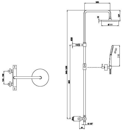 Fiore Kevon Душова стійка з термостатом та душовим набором, чорний, 44NN0932 44NN0932 фото