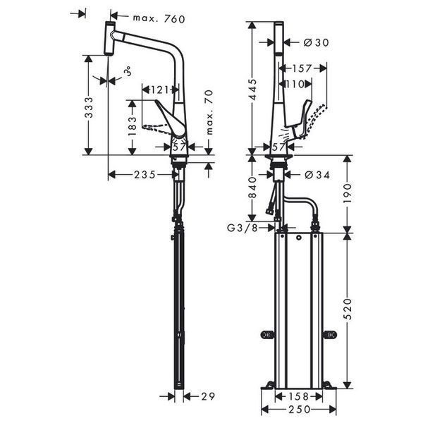 Hansgrohe Metris Select M71 Кухонный смеситель однорычажный, 320, Eco, с вытяжным изливом, 1jet, sBox, хром, 73807000 73807000 фото