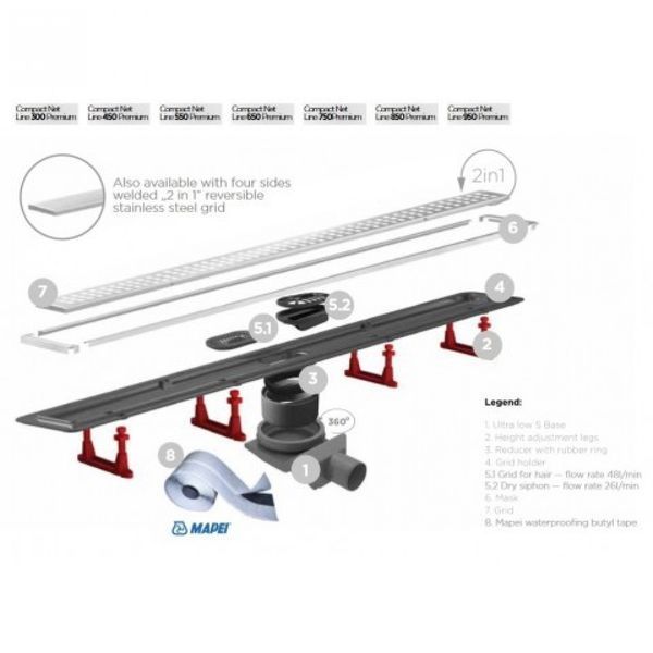 PESTAN CONFLUO Primo Compact Net Line Трап 450 мм, нержавеющая сталь, 13702515 13702515 фото