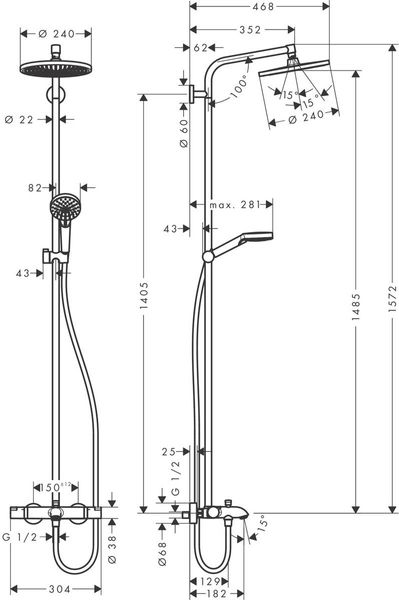 Душова система hansgrohe Crometta S 240 Showerpipe з термостатом 27320000 27320000 фото