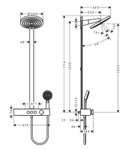 HANSGROHE PULSIFY Showerpipe 260 2jet Душова система з термостатом, хром, 24241000 24241000 фото