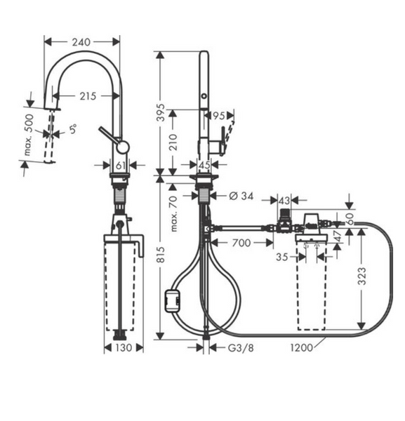 HANSGROHE AQITTURA M91 FilterSystem 210 Смеситель кухонный, черный матовый, 76803670 76803670 фото