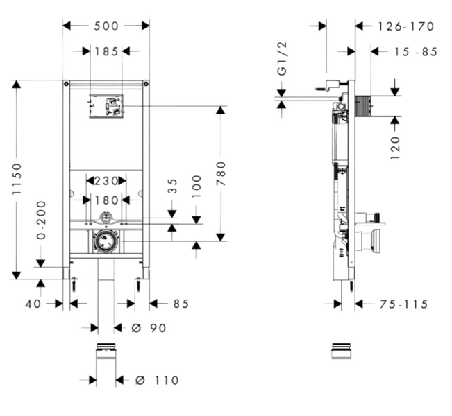 HANSGROHE iFrame Universal 1120 Инсталляция для подвесного унитаза, 01022180 01022180 фото