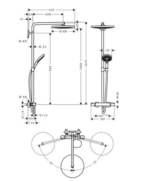 HANSGROHE RAINDANCE SELECT S S300 2jet Showerpipe Душова система з термостатом, хром, 27133000 27133000 фото