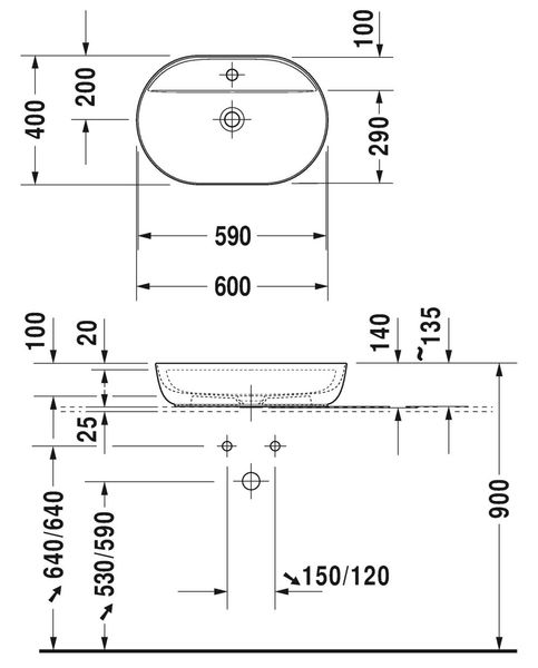 Duravit LUV Раковина настольня 60x40см, с 1 отв. под см-ль, белая внутри и снаружи, 0380600000  380600000 фото