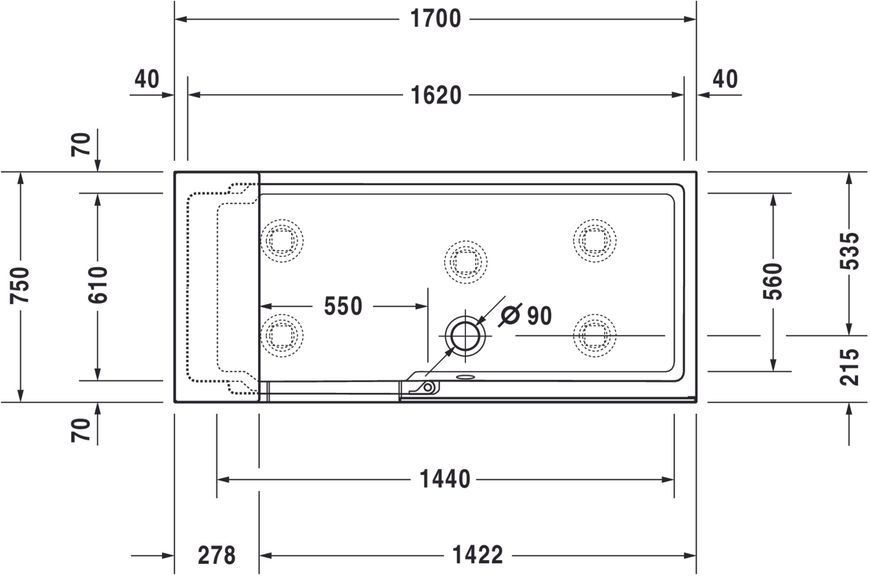 Duravit Shower + Bath Ванни Білий колір 1700x750 mm, 700404000000000 700404000000000 фото