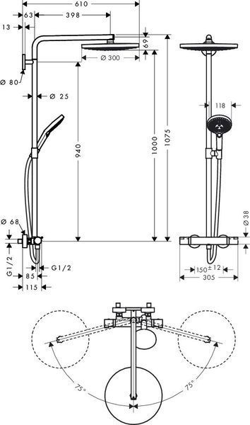 Душова система hansgrohe Raindance Select S S300 2jet Showerpipe з термостатом 27133400 27133400 фото