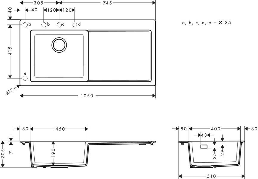 Мойка для кухни hansgrohe S51 S5110-F450 43330170 с сушилкой справа, черный графит 43330170 фото
