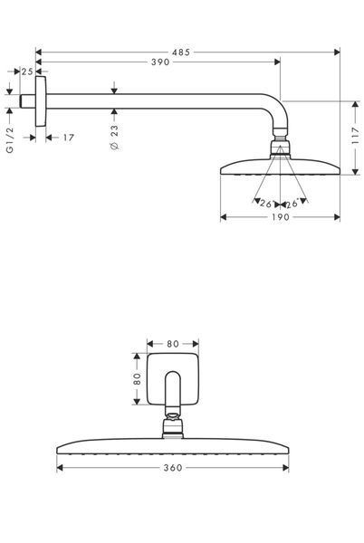 Верхній душ Hansgrohe Raindance E 360 1jet EcoSmart з кронштейном 26605000 26605000 фото