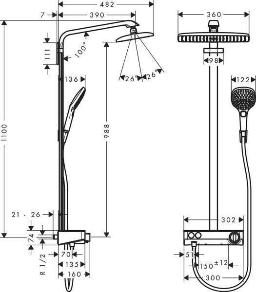 Душевая система hansgrohe Raindance E Showerpipe 360 1jet с комплектом для душа Select 300 27288400 27288400 фото