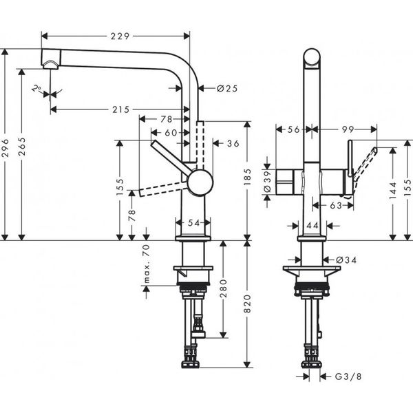 Hansgrohe Talis M54 Кухонный смеситель, однорычажный, 270, с запорным вентилем, 1jet, цвет - сталь, 72827800 72827800 фото