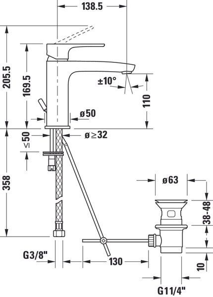 Duravit B.1 Одноважільний змішувач для умивальника, Хром Глянцевий, 175x42x169 мм, B11020001010 B11020001010 фото