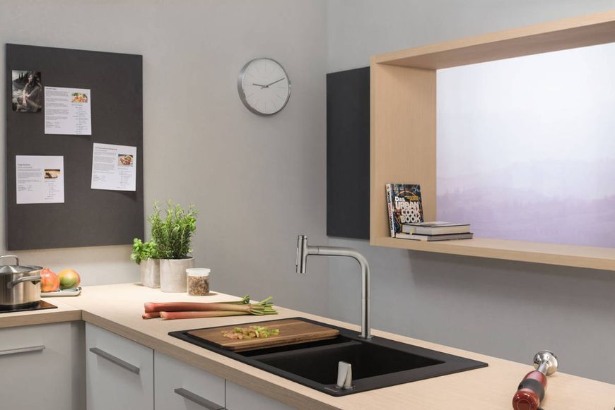 Смеситель hansgrohe Metris Select M71 для кухонной мойки с выдвижным душем, под сталь 73819800 73819800 фото