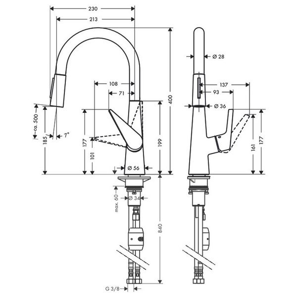 Hansgrohe Talis S Кухонный смеситель однорычажный, 200, Eco, с вытяжным душем, 2jet, хром, 72817000 72817000 фото