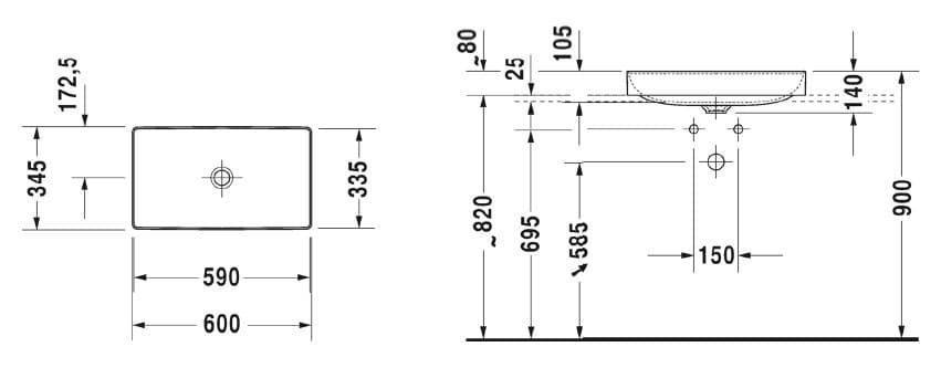 DURAVIT DURASQUARE Раковина 60х34.5 см, настільна, біла, 2355600000 2355600000 фото