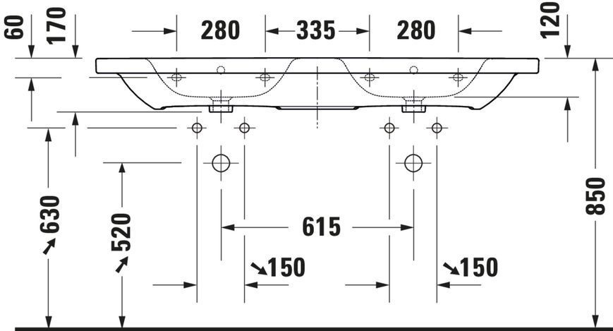 Duravit DuraStyle Подвійний умивальник Білий колір 1400 мм, 2357140000 2357140000 фото