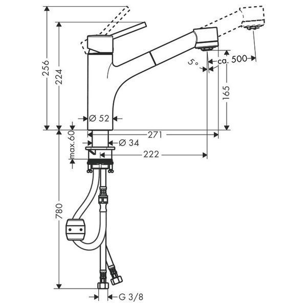 Hansgrohe Talis M52 Кухонний змішувач, одноважільний, 170, Eco, з витяжним душем, 2jet, 32845000 32845000 фото