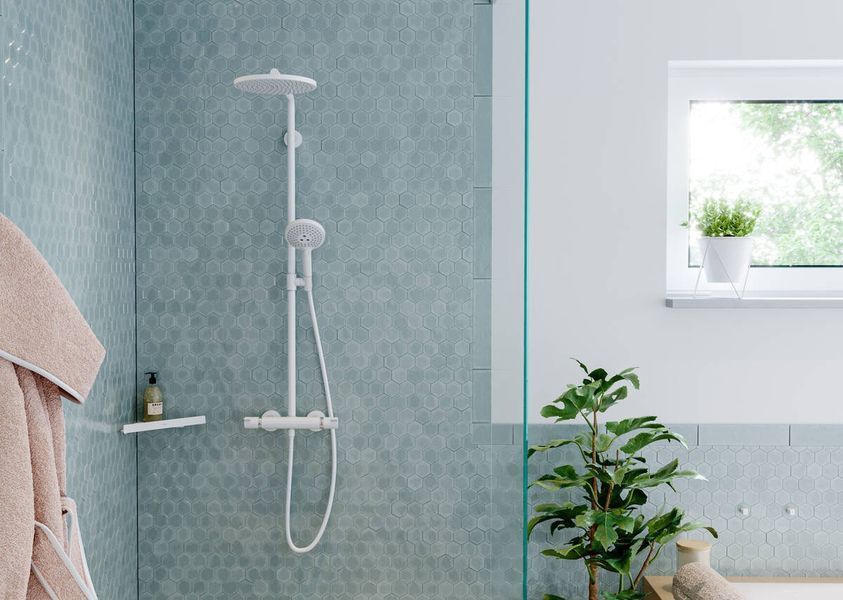 Hansgrohe Croma Select S Душевая система Showerpipe 280 1jet EcoSmart с термостатом, (цвет - белый матовый), 26891700 26891700 фото