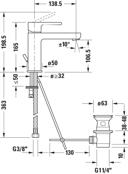 Duravit B.2 Однорычажный смеситель для умывальника, Хром Глянцевый, 175x42x165 мм, B21020001010 B21020001010 фото