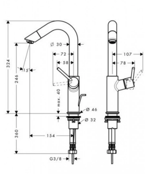 HANSGROHE TALIS Змішувач для раковини на 1 отвiр, з поворотним виливом, хром, 32055000 32055000 фото