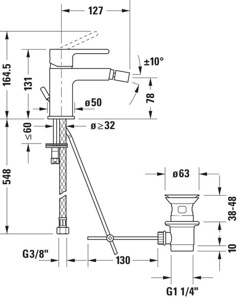 Duravit B.2 Однорычажный смеситель для биде, Хром Глянцевый, 148x42x131 мм, B22400001010 B22400001010 фото