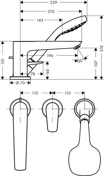 Смеситель hansgrohe Talis E на борт ванны 71730000 71730000 фото