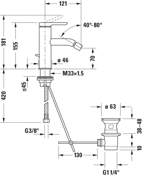 Duravit C.1 Однорычажный смеситель для биде, Хром Глянцевый, 141x40x155 мм, C12400001010 C12400001010 фото