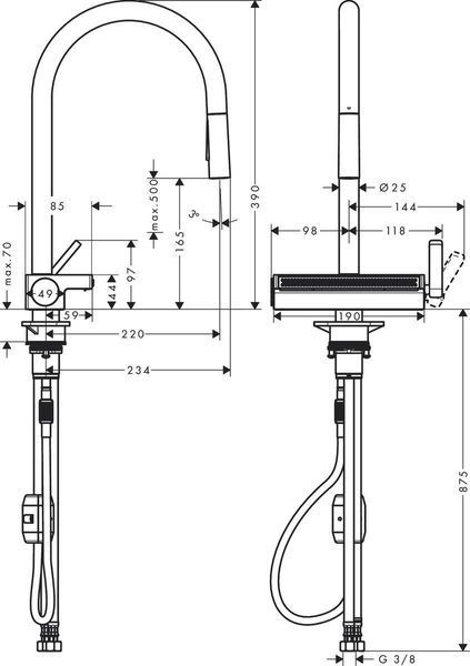 Змішувач hansgrohe Aquno Select M81 для кухонного миття з висувним душем, під сталь 73837800 73837800 фото