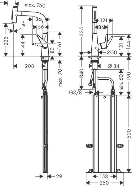 Смеситель hansgrohe Talis Select M51 для кухонной мойки с выдвижным душем, хром 73868000 73868000 фото