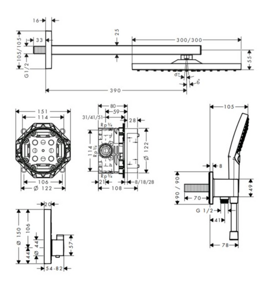 HANSGROHE RAINDANCE E 300 Душова система прихованого монтажу з термостатом, хром, 27952000 27952000 фото