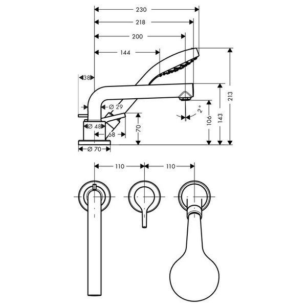 Hansgrohe Talis S Смеситель однорычажный на край ванны, на 3 отверстия, хром, 72416000 72416000 фото