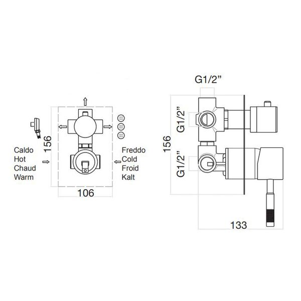 Fiore XENON Змішувач для душу вбудований з перемикачем на 3 виходи, хром, 44CR7501 44CR7501 фото