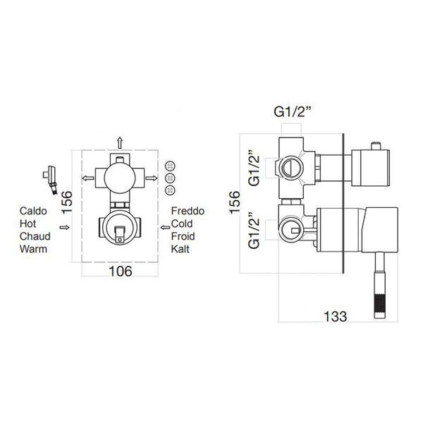 Fiore XENON Смеситель для душа встроенный c переключателем на 3 выхода, хром, 44CR7501 44CR7501 фото