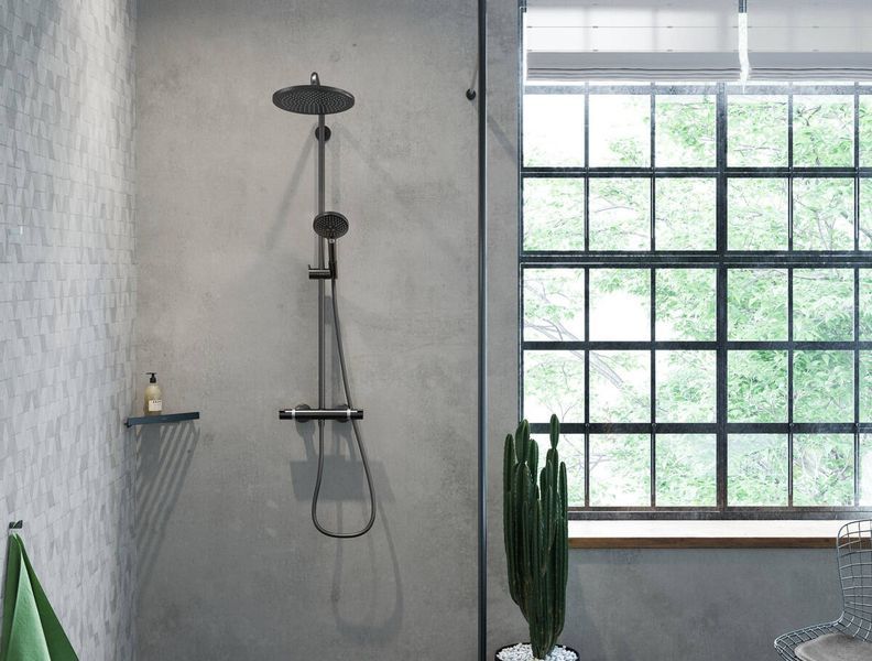 Hansgrohe Croma Select S Душова система Showerpipe 280 1jet EcoSmart з термостатом, (колір - чорний матовий), 26891670 26891670 фото