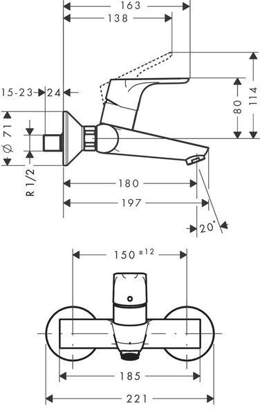 Смеситель hansgrohe Focus для раковины, настенный, хром 31923000 31923000 фото