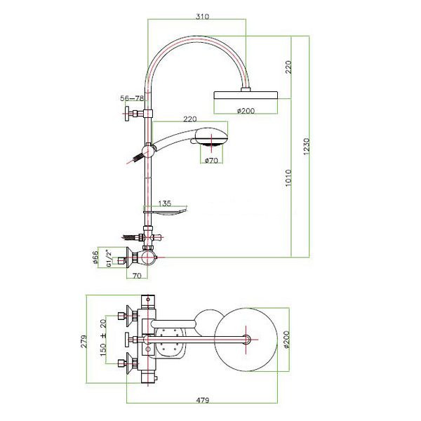 Fiore X-TERMO Змішувач TMS для душу: штанга, лійка кругла 20 см, ручний душ г/м, хром, 31CR0988 31CR0988 фото