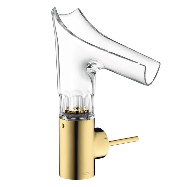 AXOR Starck V Змішувач для раковини 140, одноважільний, зі скляним виливом, колір золотий, 12123990 12123990 фото
